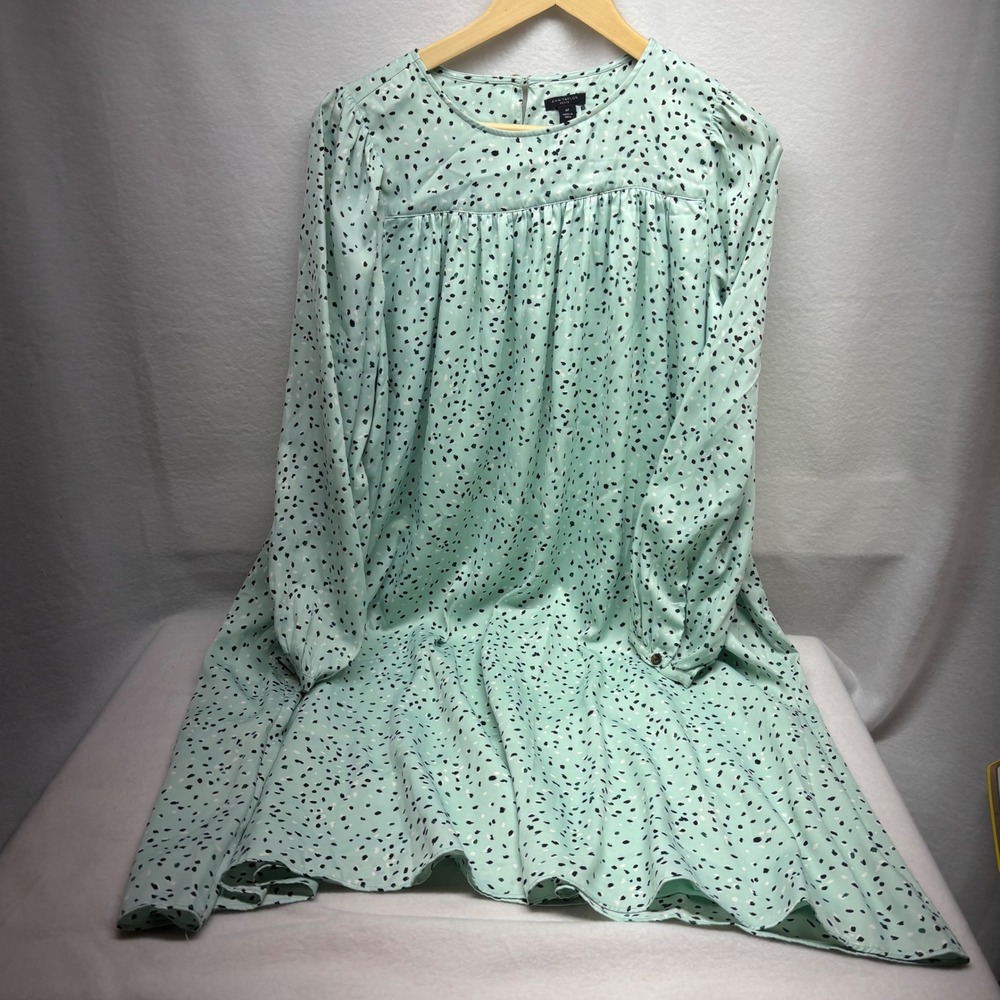 Ann Taylor‎ Mint Green Speckled Print Midi Dress Long Sleeve Button Keyhole